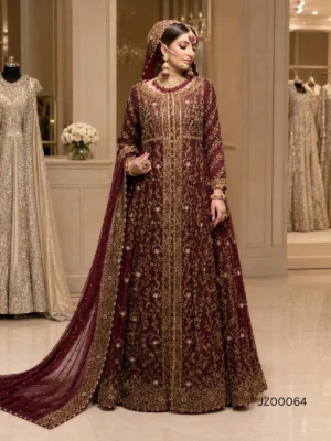 Maroon Front Open with Ivory Farshi — front view | Jabeenz UK