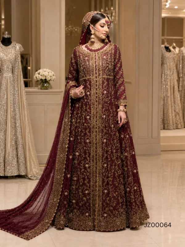 Maroon Front Open with Ivory Farshi