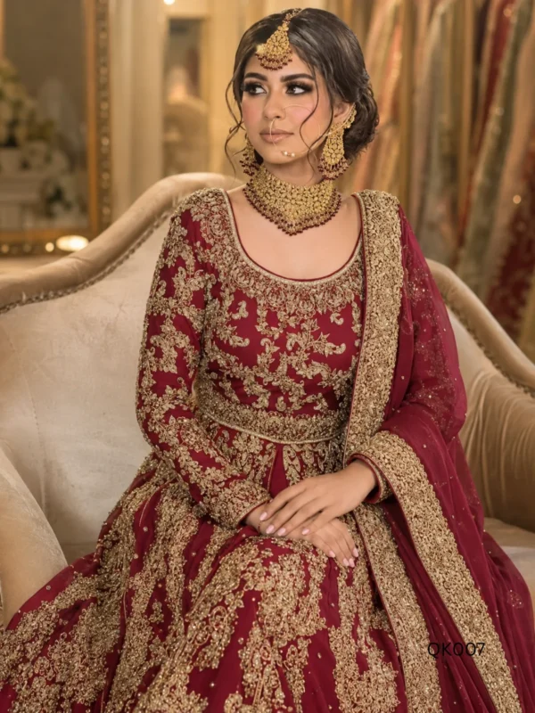Red Chiffon Bridal Front-Open Dress with Lehenga - alternate view