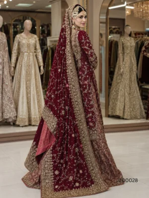 Mehr-e-Maroon Bridal Sharara — styling view | Jabeenz UK