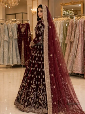 Asian bridal outfit - Velvet Bridal Lehenga detail - Jabeenz