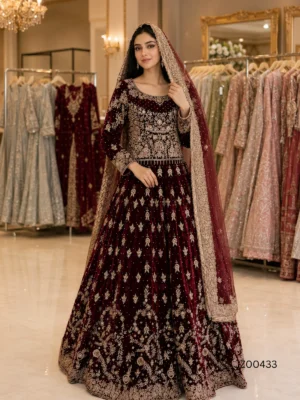 Walima bridal outfit - Velvet Bridal Lehenga detail - Jabeenz