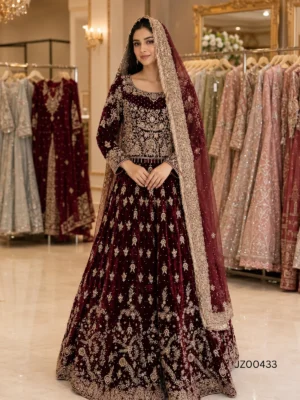 Barat bridal outfit - Velvet Bridal Lehenga detail - Jabeenz