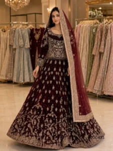 Pakistani bridal dress - Velvet Bridal Lehenga - Jabeenz Manchester