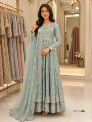 Asian bridal outfit - Ice Blue Bridal Maxi detail - Jabeenz