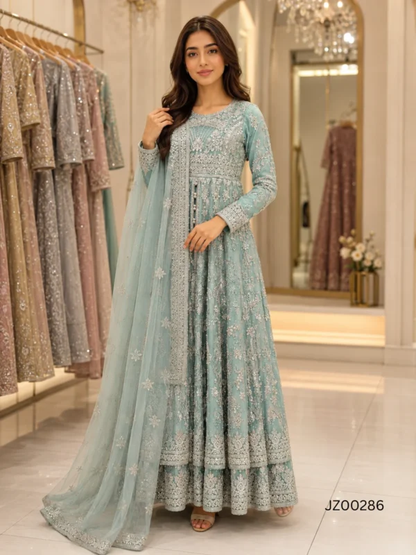 Asian bridal outfit - Ice Blue Bridal Maxi detail - Jabeenz