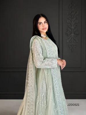 Sage Radiance Green Net Maxi — close-up view | Jabeenz UK