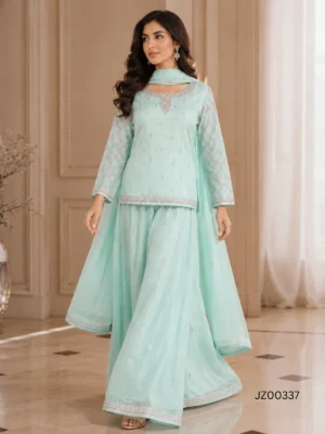 Ice Blue Party Wear Lehenga — close-up view | Jabeenz UK