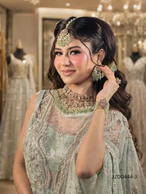 Sage Green Front Open Bridal Maxi — detail view | Jabeenz UK