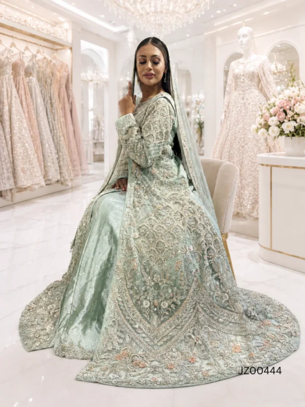 Light Green Pakistani Bridal Wear Maxi