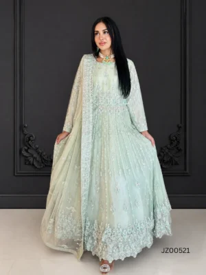 Sage Radiance Green Net Maxi — styling view | Jabeenz UK
