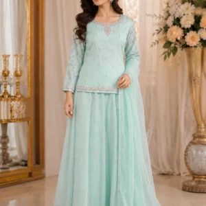 Ice Blue Pakistani Wedding & Party Wear Lehenga