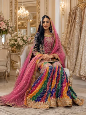 Bridal Mehndi Multicolor Gharara — styling view | Jabeenz UK