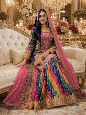 Bridal Mehndi Multicolor Gharara — detail view | Jabeenz UK