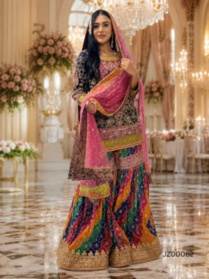 Bridal Mehndi Multicolor Gharara — back view | Jabeenz UK