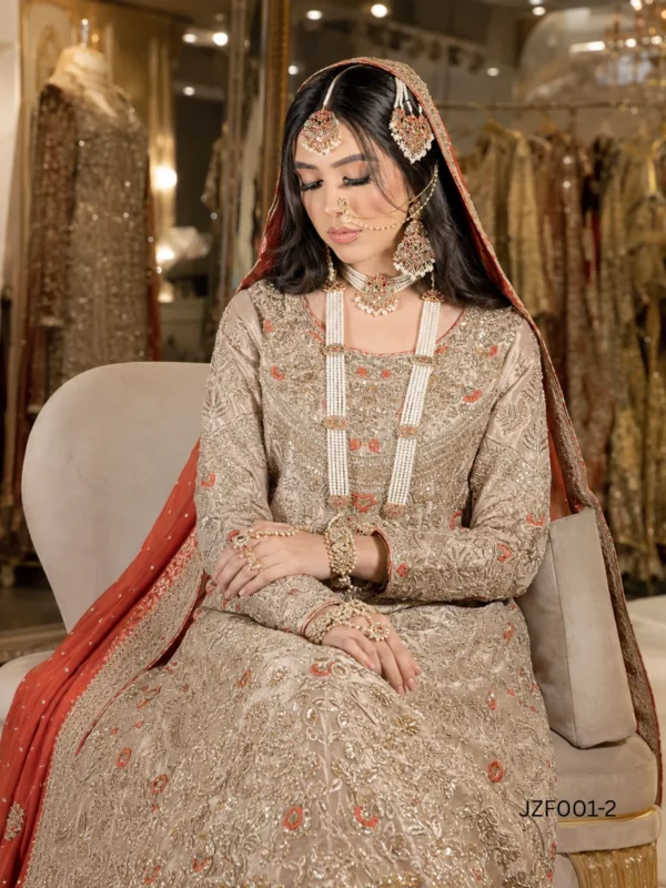 Golden & Peach Embellished Formal Nikkah Dress - alternate view