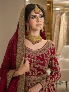 Red Chiffon Bridal Front-Open Dress with Lehenga