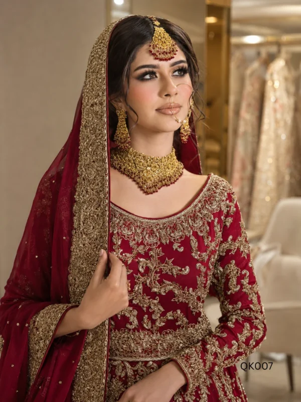 Red Chiffon Bridal Front-Open Dress with Lehenga