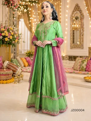 Parrot Green Pakistani Wedding & Party Wear Palazzo — styling view | Jabeenz UK