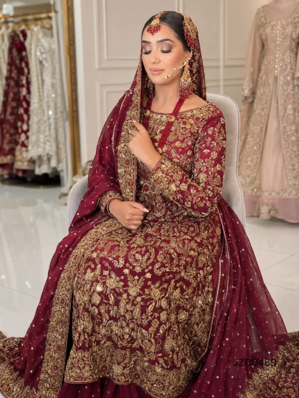 Hyderabadi-Inspired Maroon Bridal Ensemble - alternate view