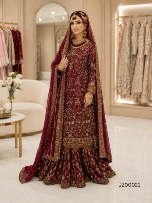 Merjanda Farshi Sharara Pakistani Bridal Wear — styling view | Jabeenz UK