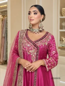 Hot Pink Tassel Silk Partywear Angarkha