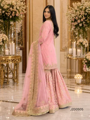 Pink Gharara — close-up view | Jabeenz UK