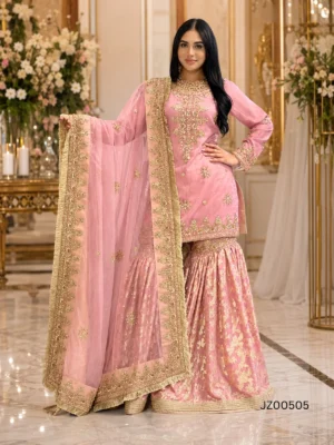 Pink Gharara — detail view | Jabeenz UK