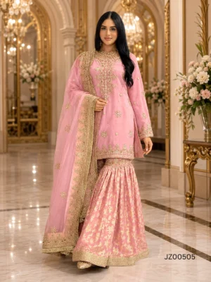 Pink Gharara — front view | Jabeenz UK