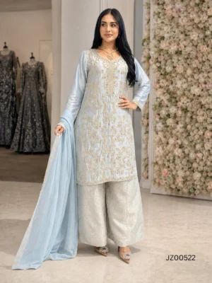 Ice Blue Shirt with Palazzo — close-up view | Jabeenz UK