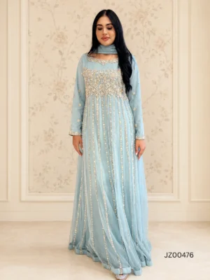 Ice Blue Party Wear Maxi — back view | Jabeenz UK
