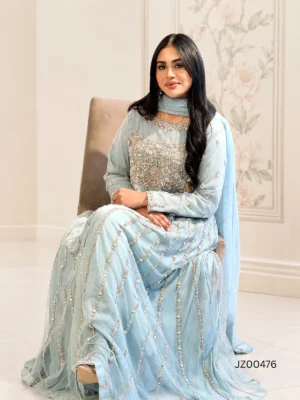 Ice Blue Party Wear Maxi — close-up view | Jabeenz UK