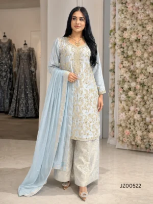 Ice Blue Shirt with Palazzo — back view | Jabeenz UK