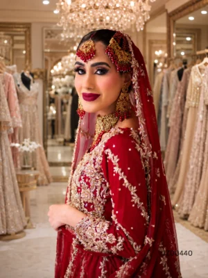 Red Net & Silk Lehenga — detail view | Jabeenz UK