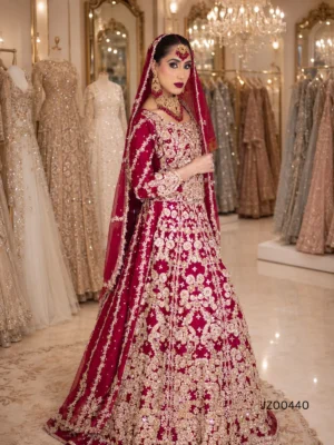 Red Net & Silk Lehenga — back view | Jabeenz UK
