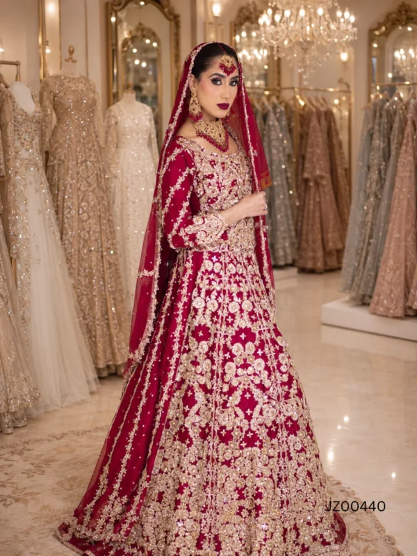 Red Net & Silk Lehenga - alternate view