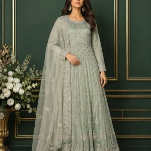 Light Green Pakistani Wedding & Party Wear Maxi