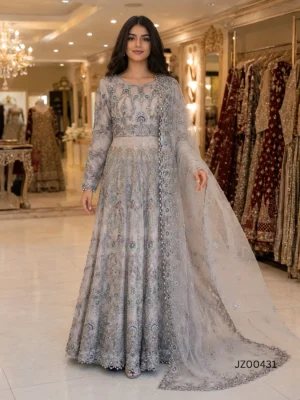 Bespoke bridal outfit - Grey Fawn Embellished Bridal Maxi detail - Jabeenz
