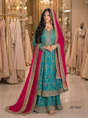 Sea Blue Formal Outfit — back view | Jabeenz UK