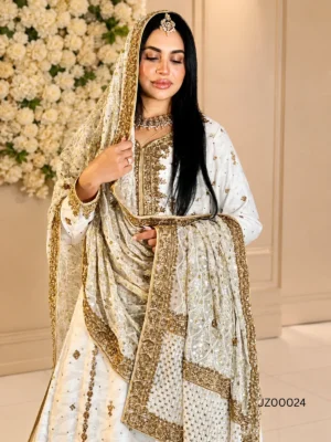 The White & Golden Khaddi Cotton Ensemble — close-up view | Jabeenz UK