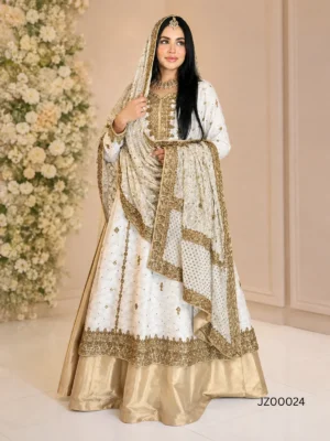 The White & Golden Khaddi Cotton Ensemble — styling view | Jabeenz UK