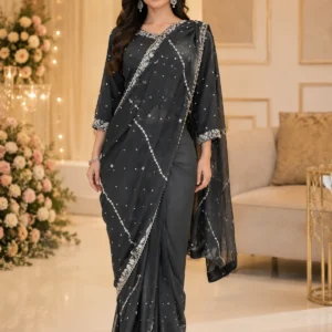 Black Embroidered Pakistani Partywear & Wedding Guest Saree
