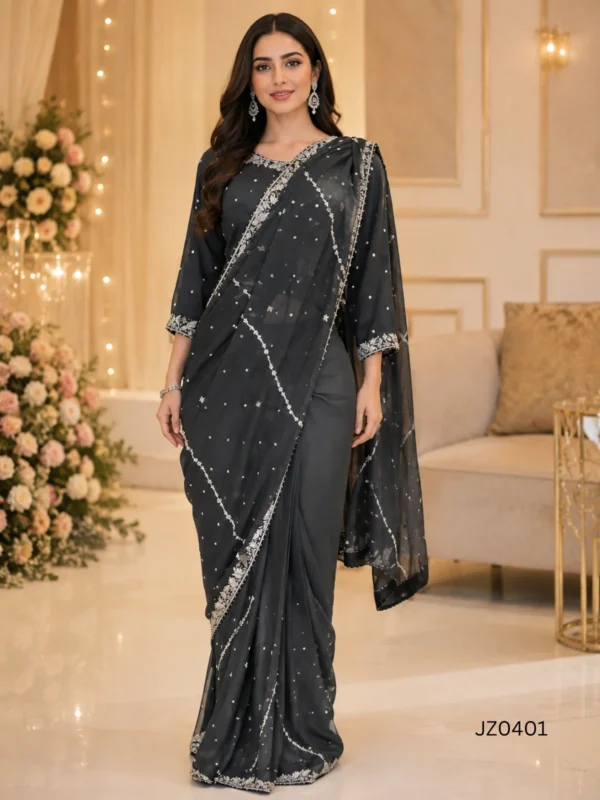 Black Embroidered Pakistani Partywear & Wedding Guest Saree