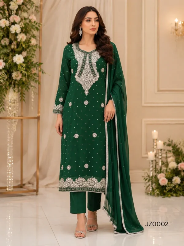 Emerald Green Pakistani Partywear & Wedding Guest Dress
