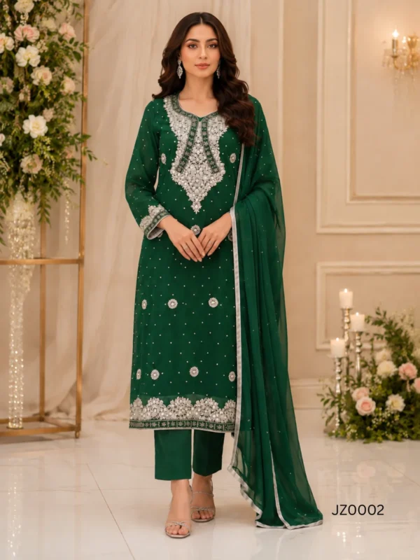 Emerald Green Pakistani Partywear & Wedding Guest Dress - alternate view