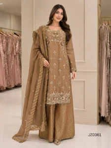 Golden Embroidered Pakistani Partywear, Formal & Wedding Guest Dress