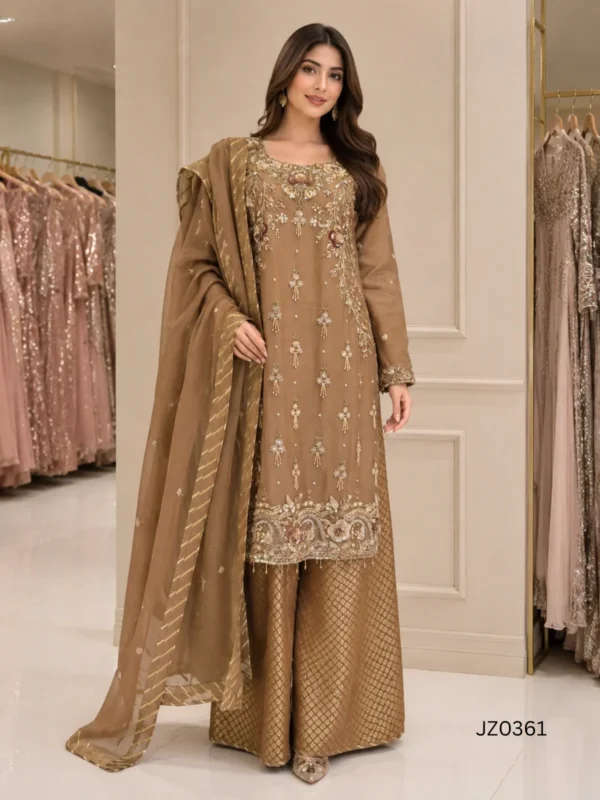 Golden Embroidered Pakistani Partywear, Formal & Wedding Guest Dress