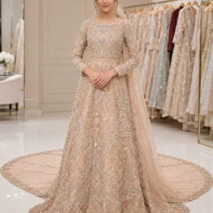 Champagne Crystal Embellished Pakistani Bridal Maxi