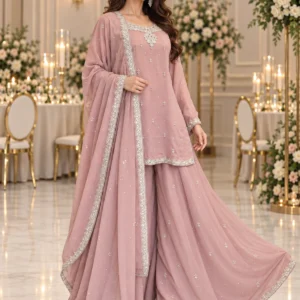 Blush Pink Embroidered Pakistani Party Wear Sharara