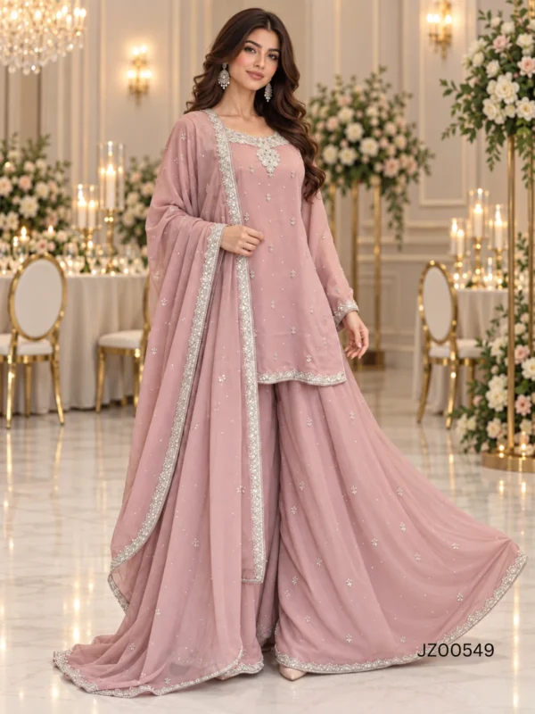 Blush Pink Embroidered Pakistani Party Wear Sharara